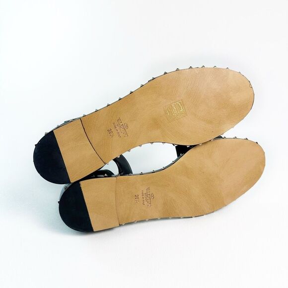 VALENTINO Nappa Soul Flat Rockstud City Sandal Size 39.5 US 9.5 Ankle Strap - Picture 11 of 12